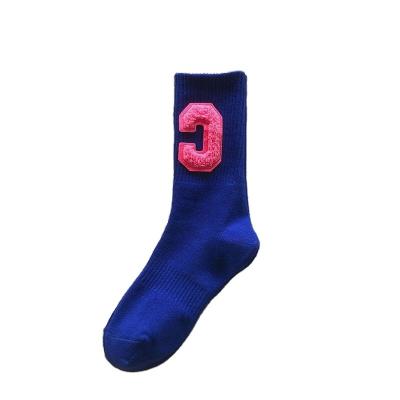 China New Sports Designer Embroidered Plush Letter C Cotton Women Sports Socks for sale