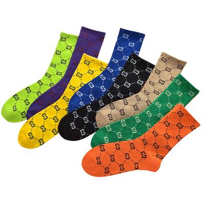 China New design candy color fashion letters cc autumn winter cotton sports socks double C crew stockings for sale