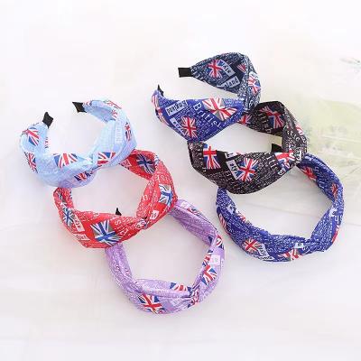 China Fashion European and American style UK flag graffiti printing wide brim twist bow women girls hair accessories headband for sale