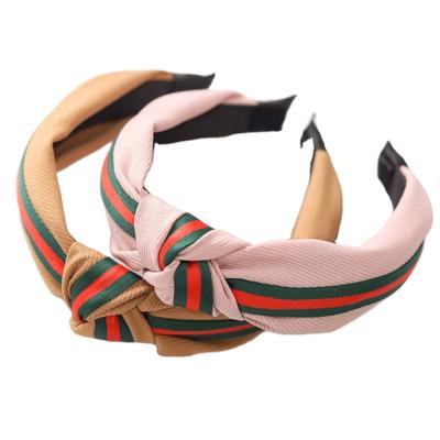 China High Quality Fashion Simple Plaid Strap Headband Middle Knotted Wide Hair Band Designer Hair Accessories for sale