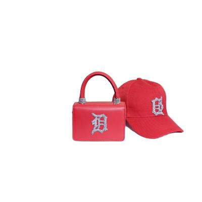 China Bling Bling Diamond Letter D Anti-theft Baseball Hat And Matching Square Cross Purse Ladies Handbag Fashion Small - Body Chain Bag for sale