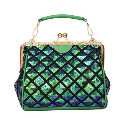 China High Quality Retro Vintage Sequin Diamond Checked Purse Fashion Women Handbag Cross-body Lady Elegant Tote Bag for sale