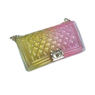 China New Cross-body Waterproof Transparent Lattice Diamond Purse Color Candy Bag Jelly Bag Chain Square Bag for sale