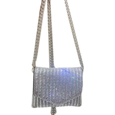 China Simple Rhinestone Chain Women Mini Handbag Fashion Small Diamond Square Purse Shoulder Bag for sale