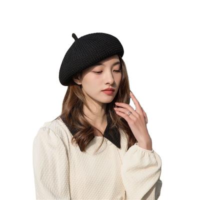 China Fashion Spring Summer Solid Color Beret Hat Women Hand Knitted Cute Painter Hat Army Beret Cap for sale