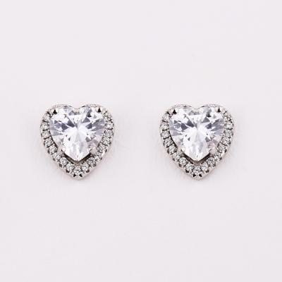 China CLASSIC Heart Stud Earrings Double Zircon Titanium Stud Earrings for sale