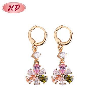 China Factory Direct Sale Zircon 24K Gold Flower Drop Earrings Saudi Jewelry TRENDY for sale