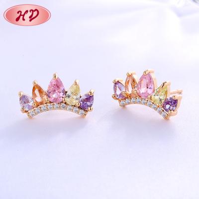 China HOT SALE Fashion 24K Gold Earring Trendy Elegant Ladies Color Multicolor Crown Stud Earrings for sale