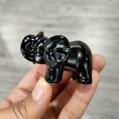 China Wholesale Obsidian Crystal Elephants from Europe Black Crystal Animal Carving Elephant Statue for sale