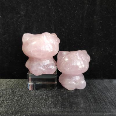 China China Crystal Crafts Rose Quartz Crystal Wholesale Natural Hello Kitty Carving for sale