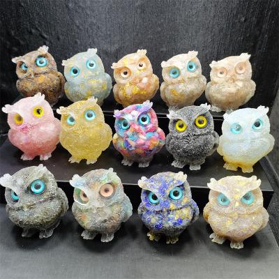 China Europe Crystal Healing Stone Resin Crafts High Quality Crystal Animal Carving Resin Owl for sale