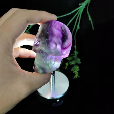 China China Hot Sale Natural Spiritual Stone Hand Carved Crystal Skulls Fluorite Skulls for sale