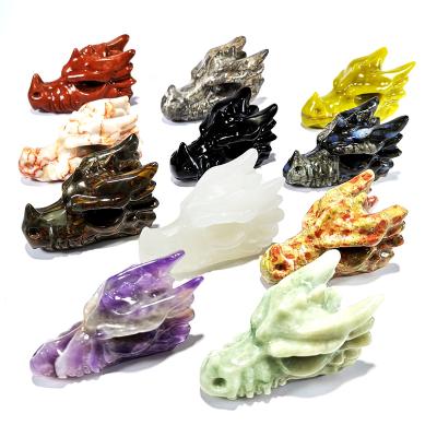 China Wholesale Natural Crystal Dragon Head Europe Crystal Animal Carving Crafts Dragon Skulls for sale