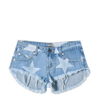 China 2021 New Style Star Print Cotton Waterproof Super Short Hot Pants Fringed Beach Vacation Denim Shorts for sale