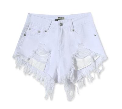 China High Quality Waterproof Cotton White Shorts High Waist Slimming Irregular Pockets Ripped Denim Shorts for sale