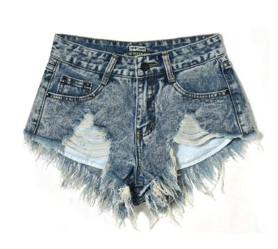 China High Waist Waterproof Cool Snowflake Cotton Shorts Blue Irregular Pockets Ripped Denim Shorts for sale