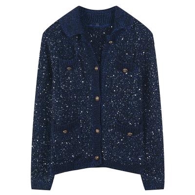 China 2021 New Viable Royal Blue Collar Long Sleeve Nylon Cardigan Lapel Jacket Women's Jacket for sale