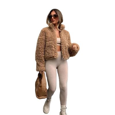 China New fashion viable lamb plush cardigan short woolen women's coat warm and comfortable women's coat for sale