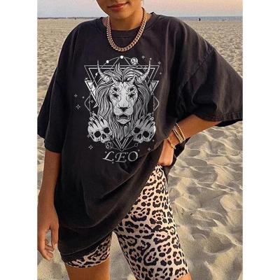 China 2021 Summer Round Neck Breathable Constellation Printing Loose Tops Women's Short Sleeve T-shirt for sale