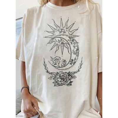 China European and American women's sun and moon printing breathable short-sleeved round neck can be customized women's T-shirt for sale