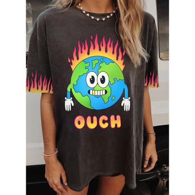 China Breathable 2021 European and American round neck printing earth new short sleeve women's T-shirt hot sale for sale