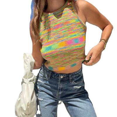 China High Quality Blue Breathable Round Neck Sleeveless Short Navel Vest Dating Vacation Customizable Top Women Logo Vest for sale