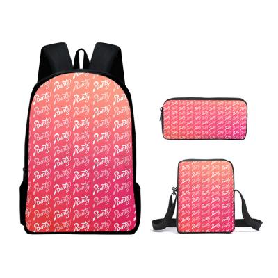 China New 20 Colors Backpack Student Anti-theft Style Color Printing Runty Printed Three-piece Bag for sale