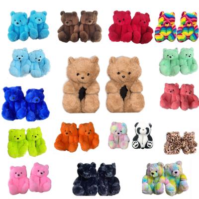 China Home Indoor Vetement 18 Colors Thick Cotton To Keep Animals Home Plush Teddy Bear Warm Cheap Vacuum Packing Slippers For Women Kids for sale