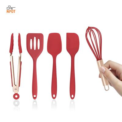 China Silicone Outdoor/Camp/BBQ NPOT 5PCS Portable Mini Camping Kitchen Utensil Set for Outdoor Camping Cutlery Set for sale