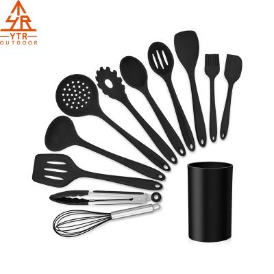 China 12 Piece Kitchen Utensil Set Black 12-Piece Silicone Cooking Cookware Set With Rack , Kitchen Tools for sale