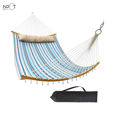 China Hammocks with bamboo folding spreader bar & Recline Portable Double Hammocks With Folding Spreader Bar And Bamboo Pillow , Tree Hammock Swing for sale