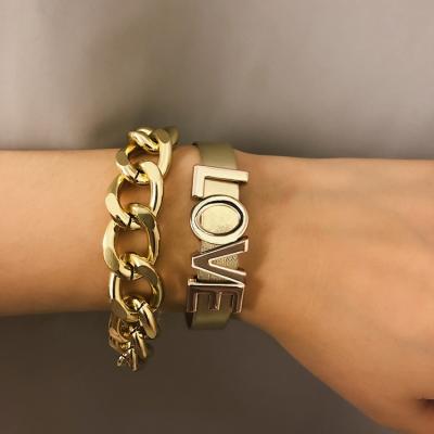 China European and American border ALLOY ALLOY jewelry exaggerated simple chain jewelry letter combination set female bracelet for sale