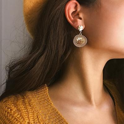 China Retro temperament alloy hemp earrings women's creative earrings jewelry hort elegant geometric round point for sale