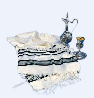 China White with Black Stripes New Tallit Traditional 100% Kosher Wool Tallit 71