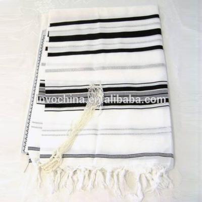 China White with black stripes TRADITIONAL WOOL TALLIT WITH BLACK SILVER STRIPES Jewish Prayer Shawl for sale