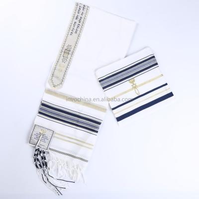 China White with black stripes star gifts brand 100% polyester prayer shawl tallit and tallit prayer shawl for sale