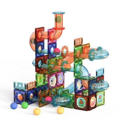 China Building Toy Amazon factory price hot clear magnetic tiles with stickers toy set marble diy race for sale