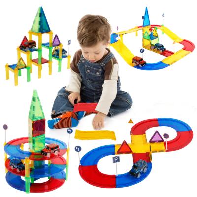 China Magnetic Car Track ABS Building Toy New Racing Track Car Traffic Tiles 82pcs Educational Toys For Children for sale