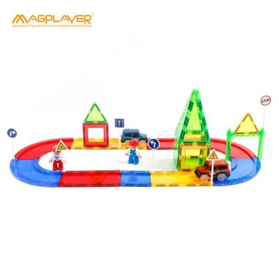 China New Building Toy 2021 Toys Magnetic Tiles 45 Pcs Building Blocks Car Racing Track DIY Toys For Children for sale