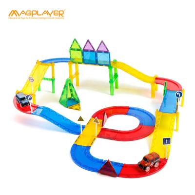 China 2021 New DIY Educational Toys 82 Pcs DIY Tiles Car Racing Track Magnetic Building Toy For Children for sale