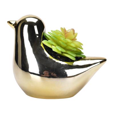 China Amazon Hot Selling Modern Plated Gold Ceramic Cartoon Cute Animal Bird Desktop Decoration Fleshy Home Gardening Pot for sale