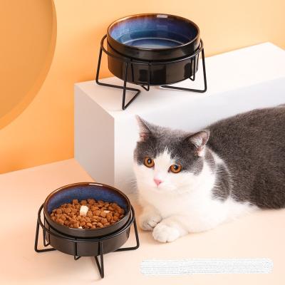 China Sustainable DesignWholesale Custom Colorful New Fashion Ceramic Pet Bowl For Dogs And Cats With With A Grid Pet Water Food Feeder for sale