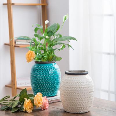 China Large Mid-Century Style Dry Flower Vase Pot Master Installation Old Ceramic Stack Style Nordic Modern Simple Home Living Room for sale