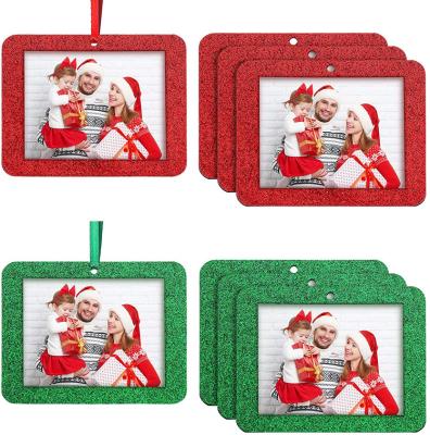 China Glitter Christmas Tree Ornaments Twinkle Hanging View Mini Felt Picture Frame Holiday Ornament Photo Frame for sale