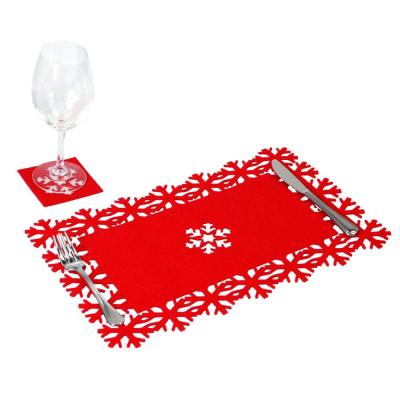 China Sustainable Christmas Table Place Mat And Coaster Sets Snowflake Felt Table Runner Festive Arrangements for sale