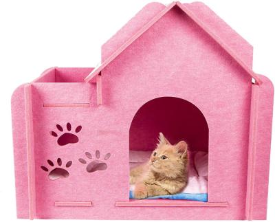 China Large Breathable Felt Cat House Cave Indoor Dwellings With Windows For Pets With Soft Cat Bed Mat for sale