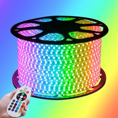 China Residential wholesale cable 220V 5050 SMD 100m RGB remote control flexible neon outdoor waterproof led strip/led strip lights/led light strip for sale