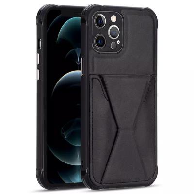 China Bulk Order Competitive Price Business Premium 2 Card Storage PU Case Shockproof Leather Cover With Kickstand Handle Holder For iPhone Brand for sale