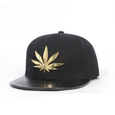 China COMMON Hard Top Hop Hat Cotton Black Metal Label Snap-back Fashionable High Quality Hats for sale