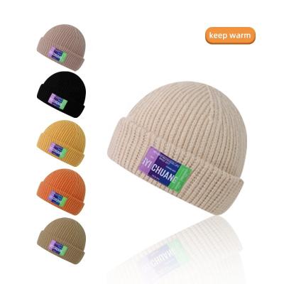 China JOINT Wholesale Custom Beanies Unisex Organic Cotton, Wool, Merino Knitted Beanie Hat With Leather Patch for sale